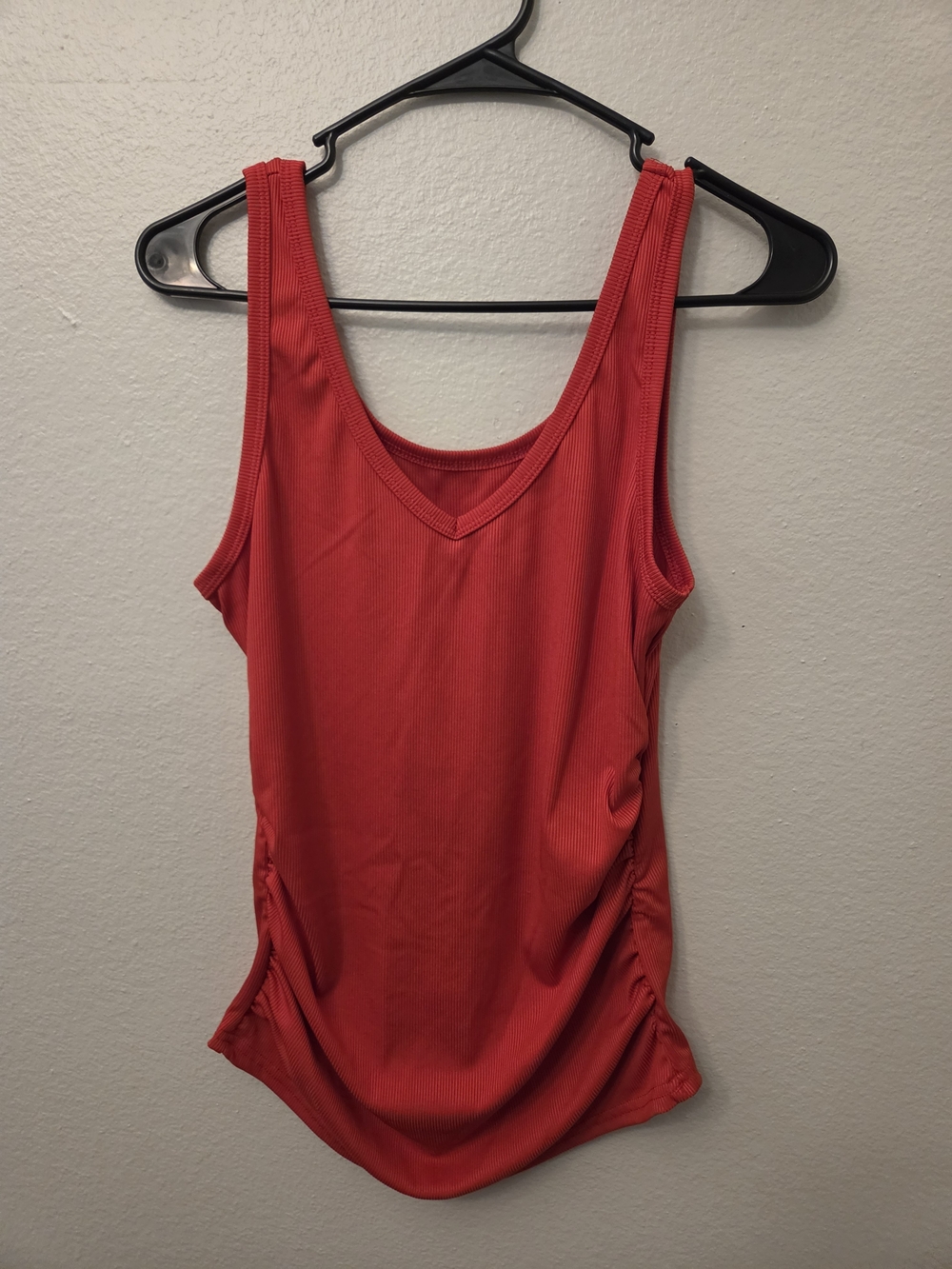 SHEIN Red Ribbed V-Neck Tank with Side Ruching